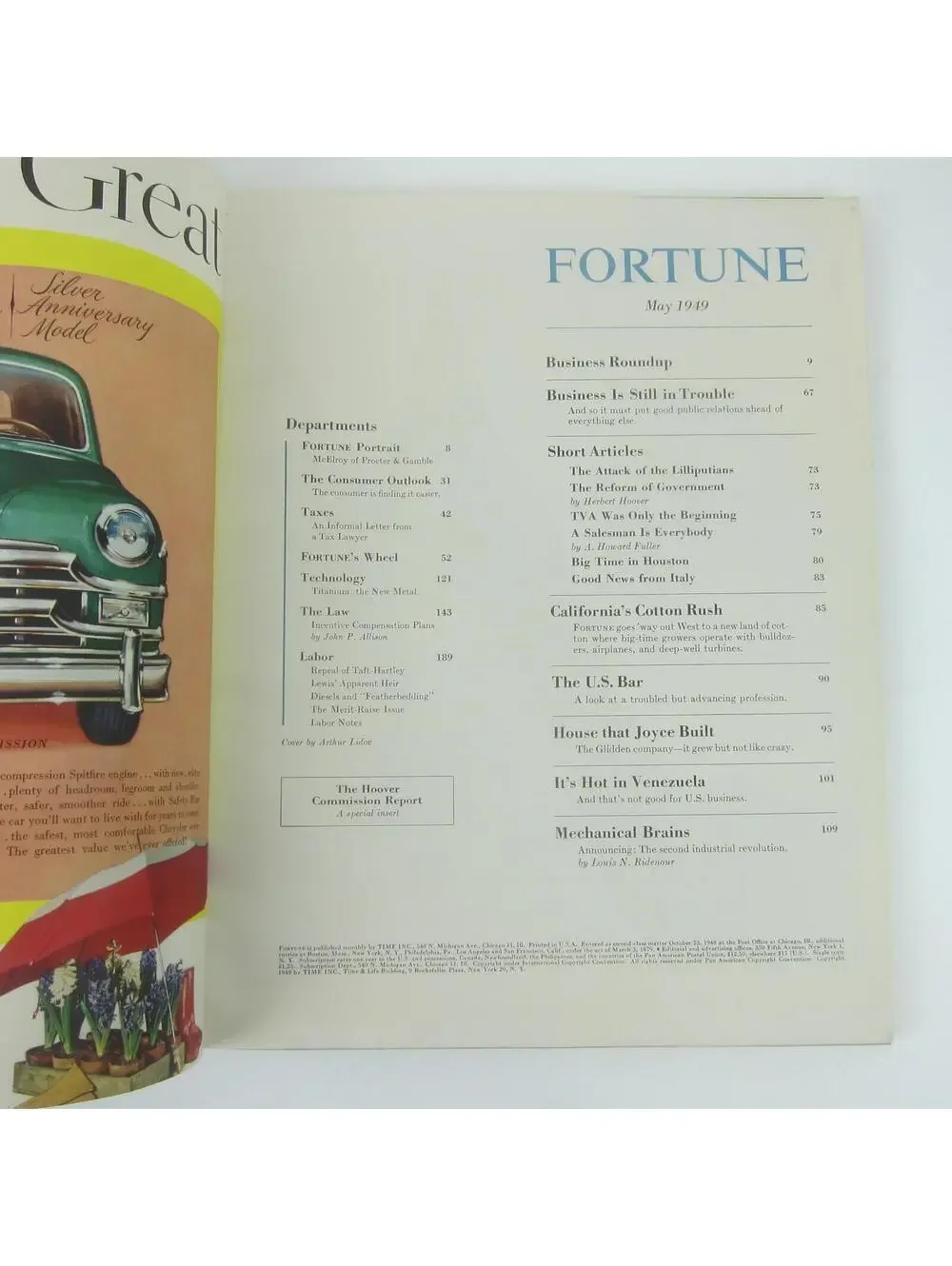 Vintage FORTUNE Magazine May 1949 Arthur Lidov Cover Chrysler Lincoln Ford Ads